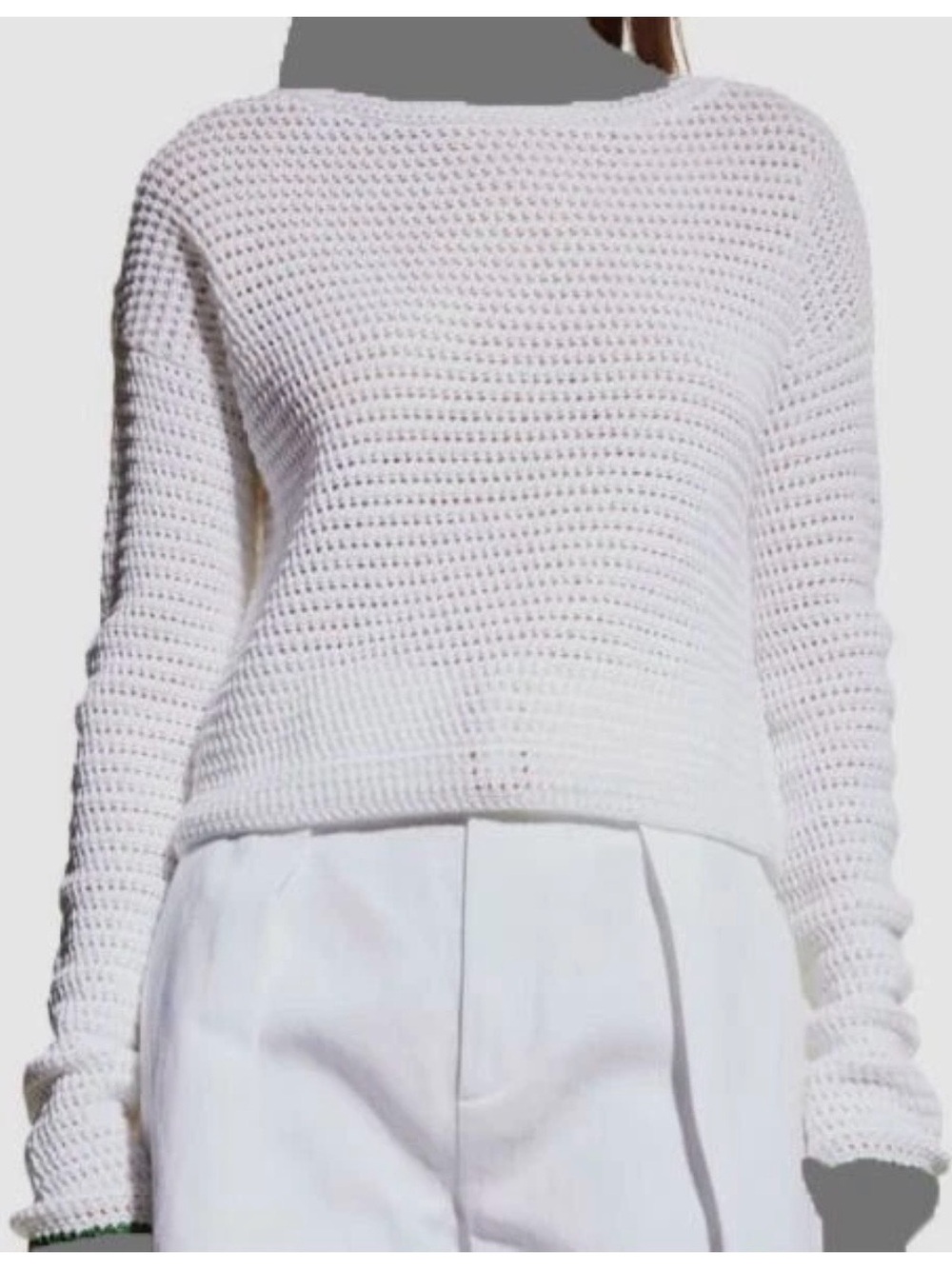 LN Vince Off-White Open-Weave Boatneck Cotton Sweater
